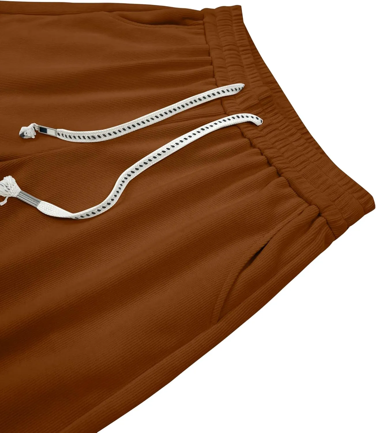Women's Corduroy Loose Mid Rise Pant Casual Fall Straight Leg Elastic Waist Pants with Pockets