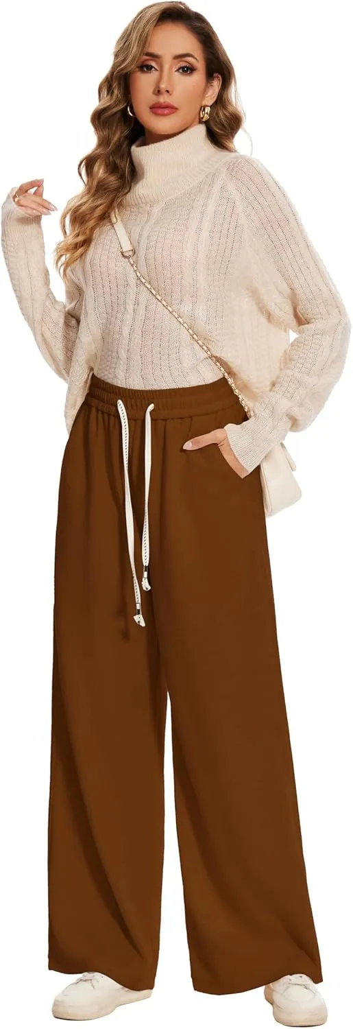 Women's Corduroy Loose Mid Rise Pant Casual Fall Straight Leg Elastic Waist Pants with Pockets