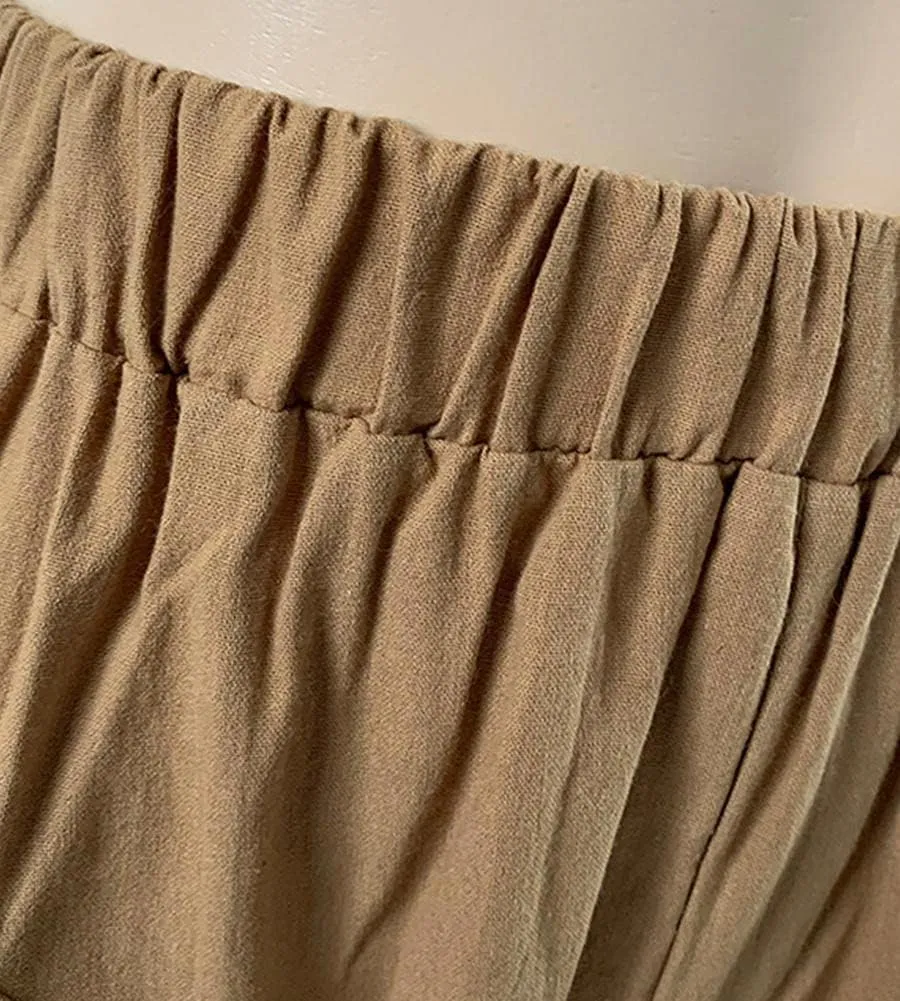 Womens Cotton Linen Capris Pants Plus Size Wide Leg Trousers with Pockets Casual Summer Beach Lounge Pants