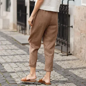 Womens Cotton Linen Capris Pants Plus Size Wide Leg Trousers with Pockets Casual Summer Beach Lounge Pants