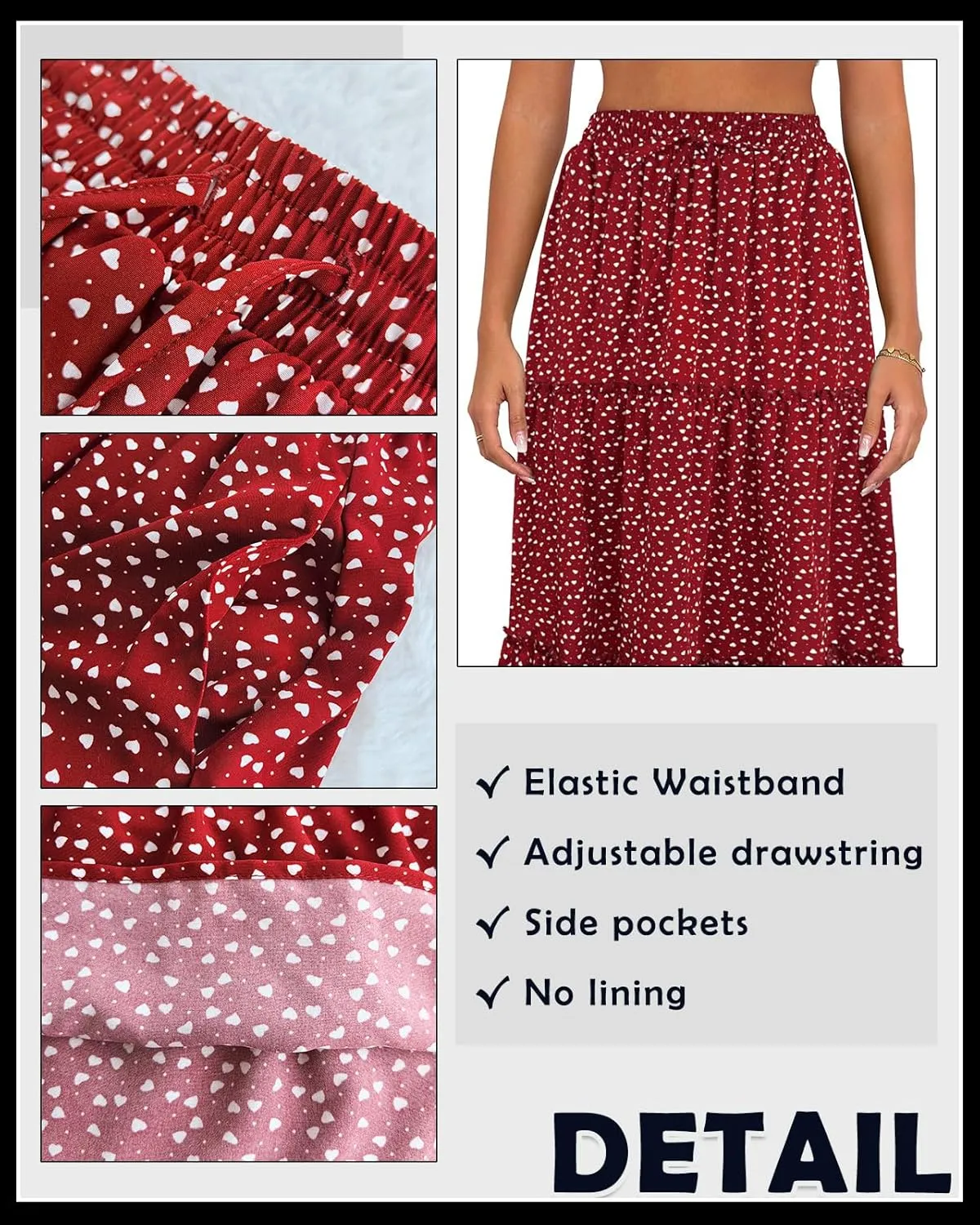Women's Drawstring Elastic High Waisted Boho Floral Print Maxi Skirt Summer A-Line Flowy Long Skirts with Pockets