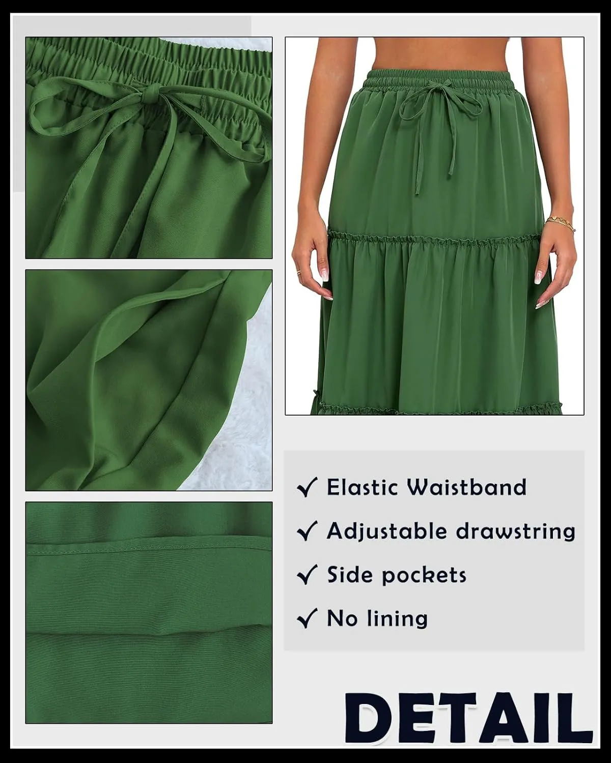 Women's Drawstring Elastic High Waisted Boho Floral Print Maxi Skirt Summer A-Line Flowy Long Skirts with Pockets