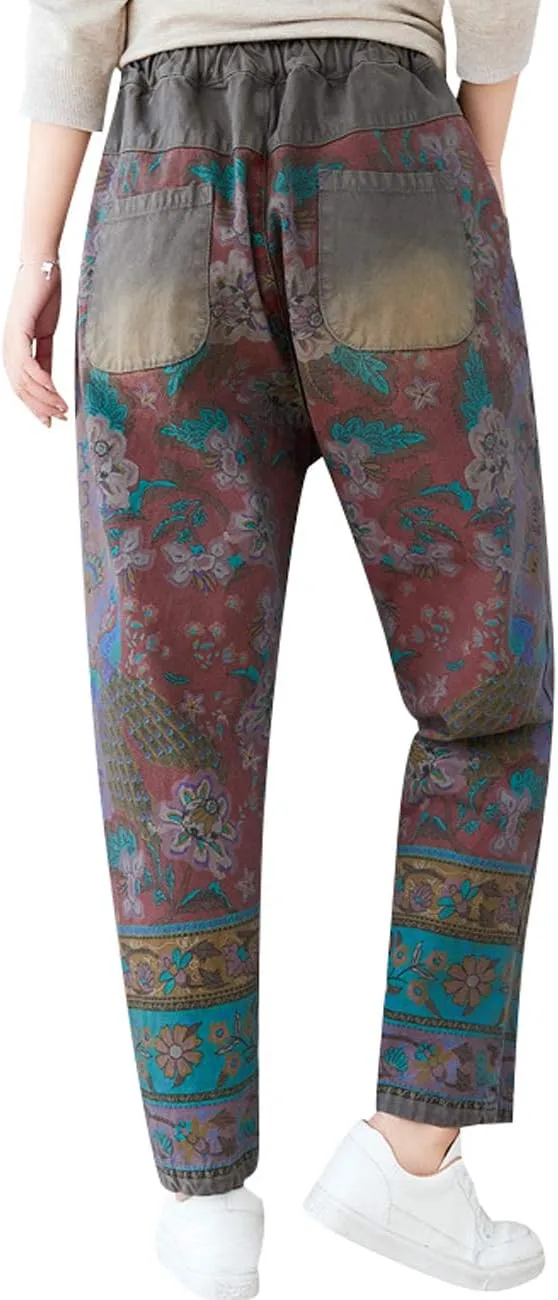 Women's Drawstring Pants Denim Jeans Harem Pants with Pockets