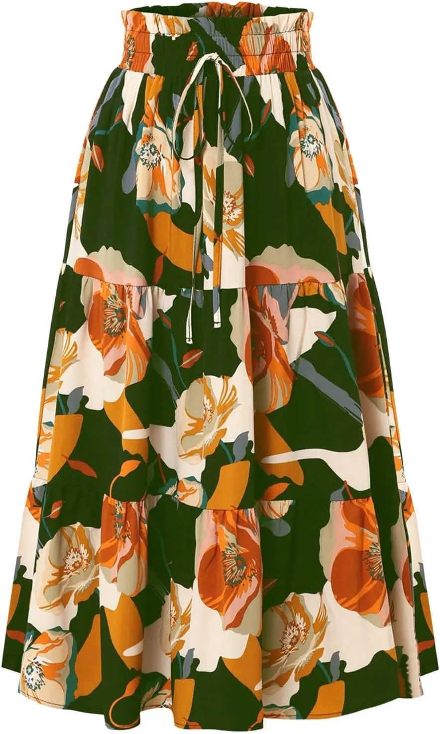Women's Floral Print Midi Maxi Skirts 2025 Summer Casual Aline Elastic High Waist Pleated Flowy Long Skirt