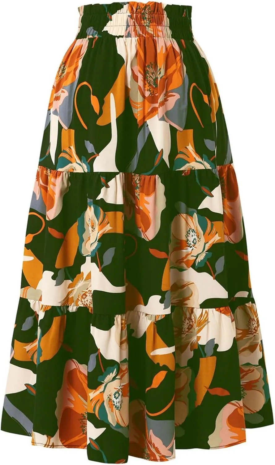 Women's Floral Print Midi Maxi Skirts 2025 Summer Casual Aline Elastic High Waist Pleated Flowy Long Skirt
