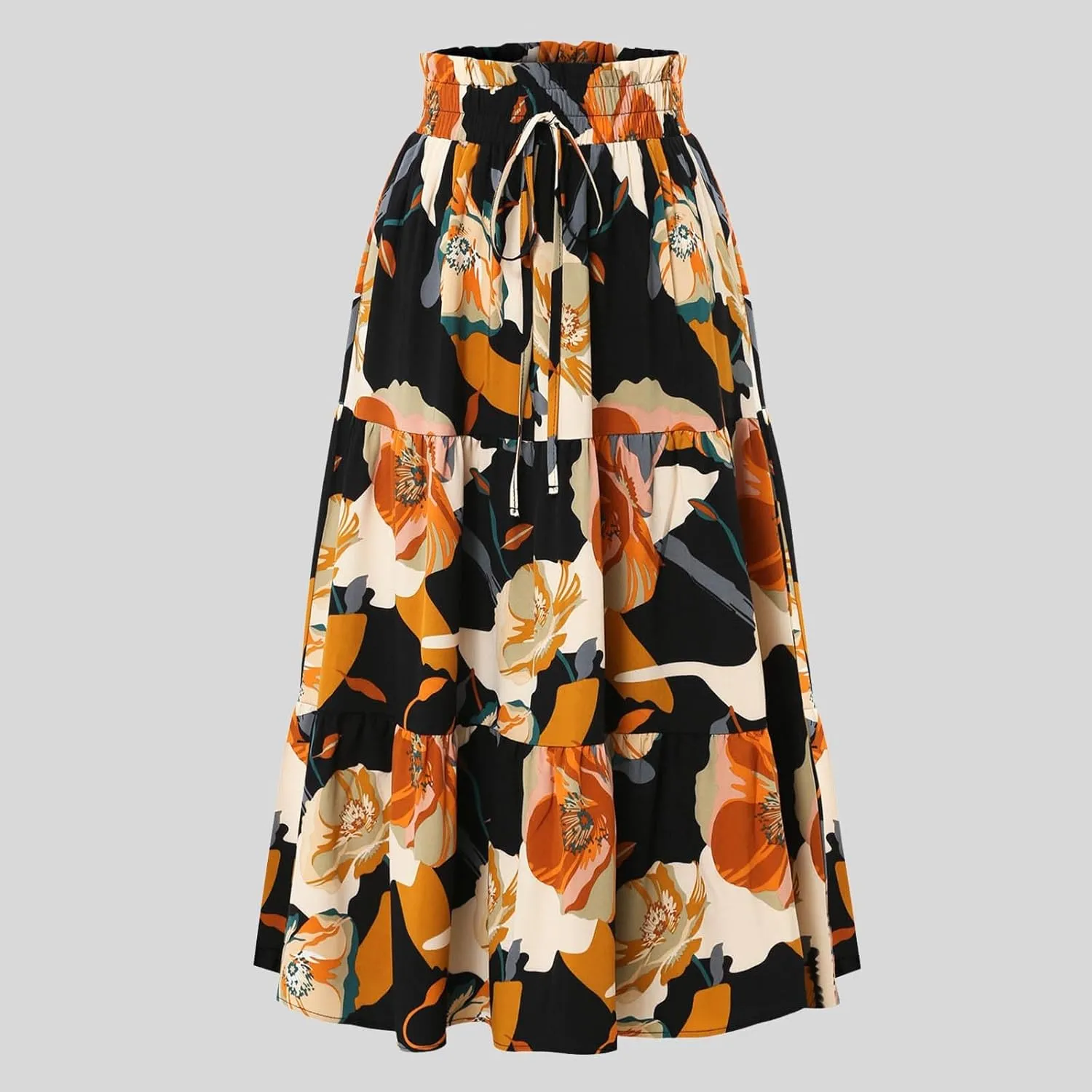 Women's Floral Print Midi Maxi Skirts 2025 Summer Casual Aline Elastic High Waist Pleated Flowy Long Skirt