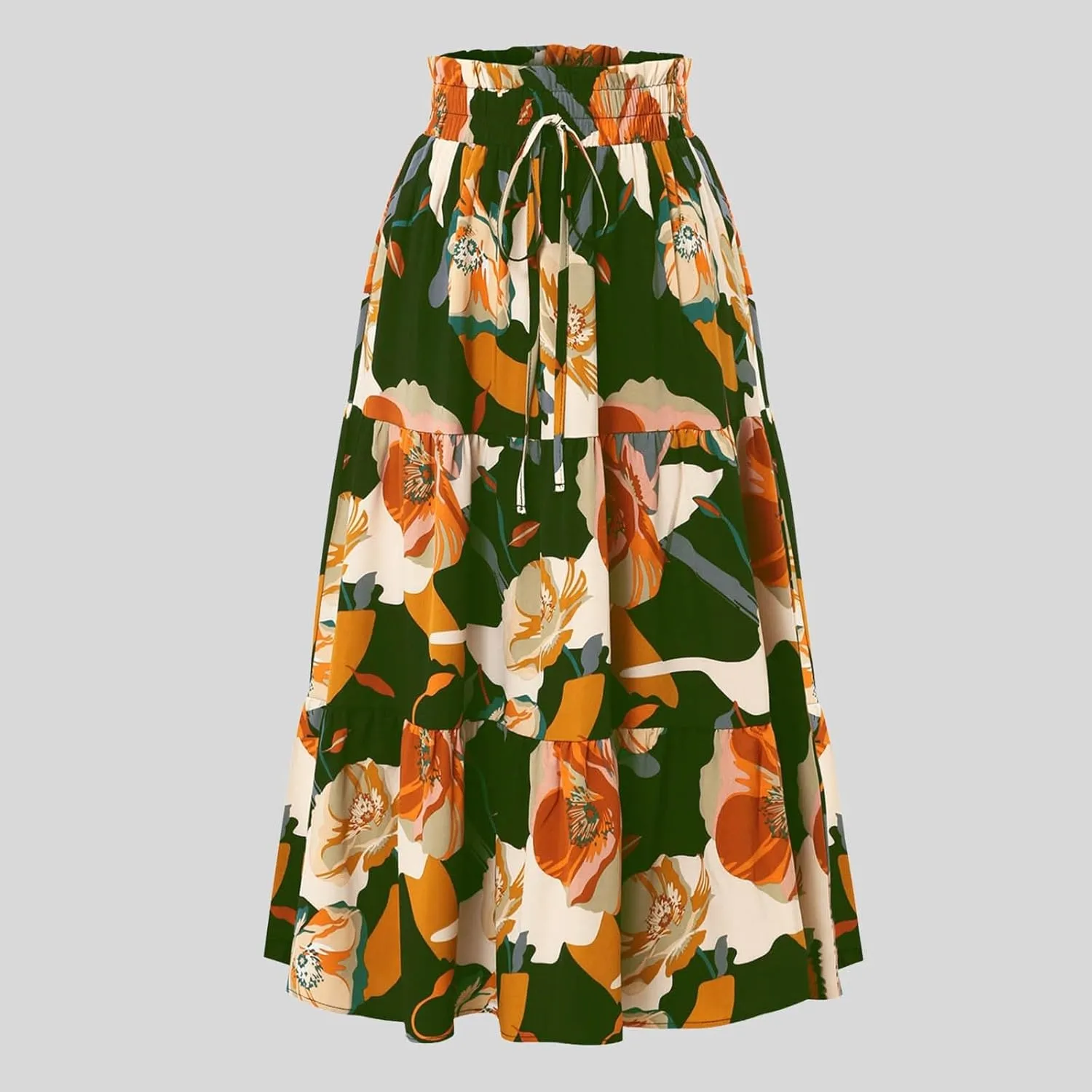 Women's Floral Print Midi Maxi Skirts 2025 Summer Casual Aline Elastic High Waist Pleated Flowy Long Skirt