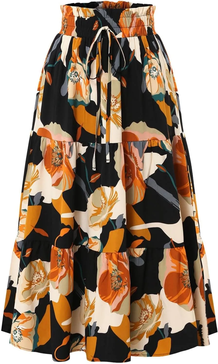 Women's Floral Print Midi Maxi Skirts 2025 Summer Casual Aline Elastic High Waist Pleated Flowy Long Skirt