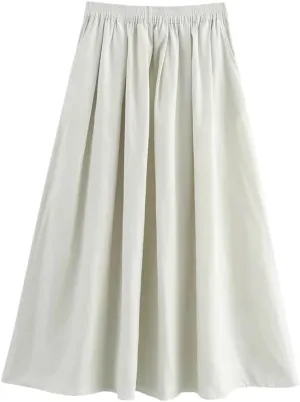 Women's High - Waist Solid - Color Loose Pleated Midi Skirt Simple and Casual for Women's Midi Skirt