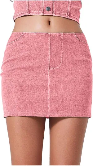Women's High Waisted Denim Skort Solid Color Jeans Wrapped Shorts Side Pocket Cowboy Skorts Summer Bodycon Short