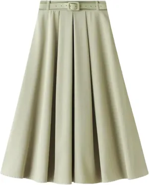 Women's Korean Style Spring High Waist A - Line Midi Skirt with Belt Elegant Long Skirt for Women