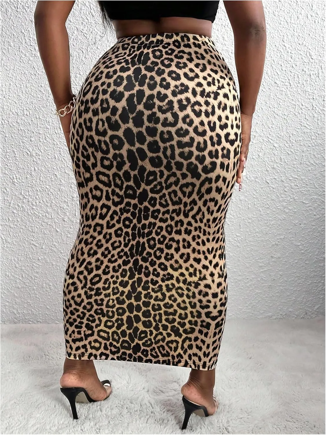 Women's Leopard High Waisted Bodycon Skirts Y2K Skinny Pencil Midi Skirt