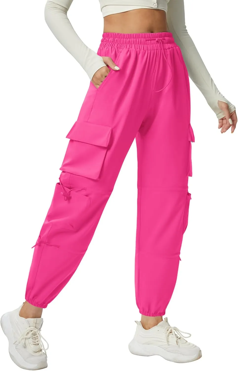 Women's Lightweight Cargo Pants Quick Dry Joggers with 6 Pockets Elastic Waist and Water-Resistant Hiking Pants