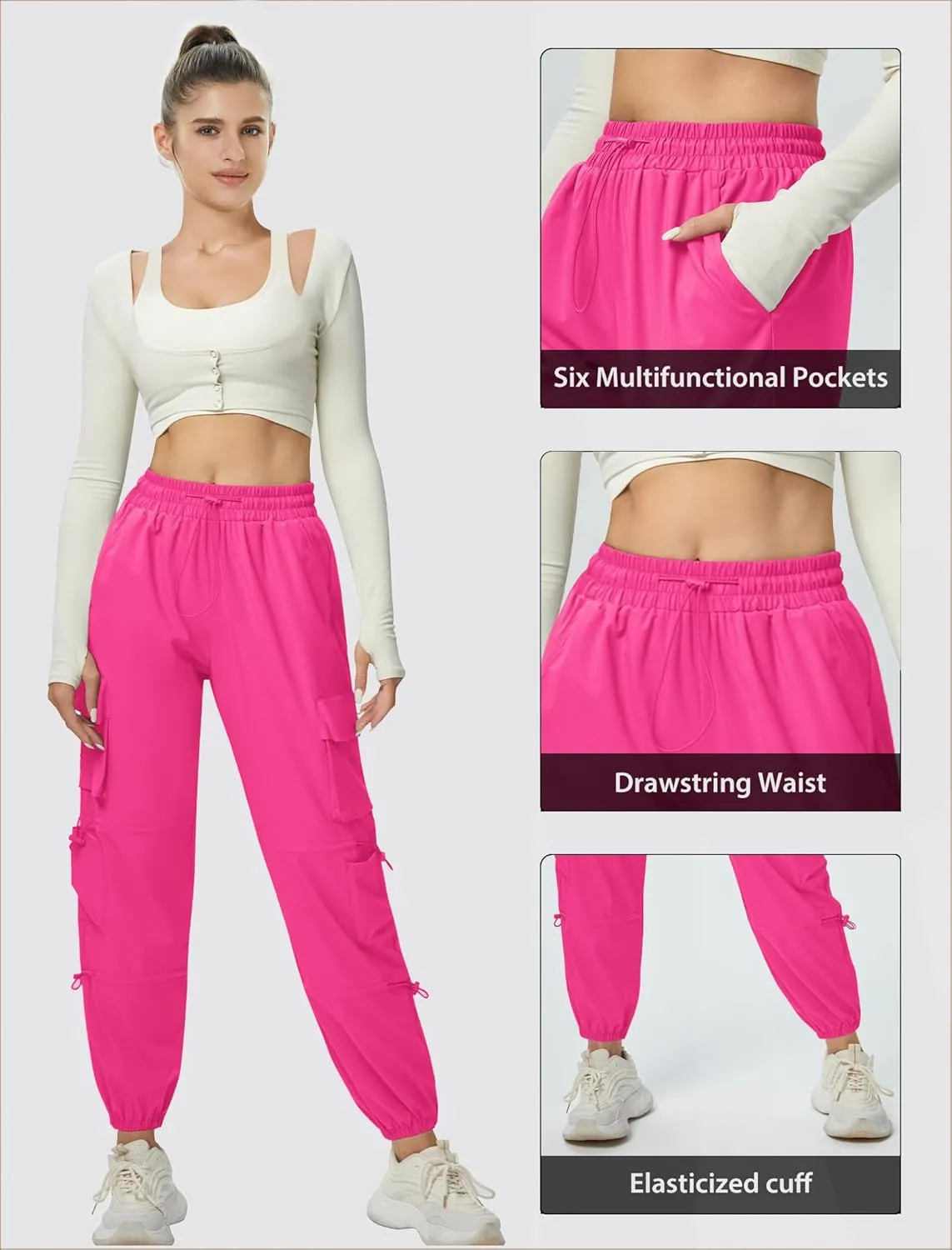 Women's Lightweight Cargo Pants Quick Dry Joggers with 6 Pockets Elastic Waist and Water-Resistant Hiking Pants
