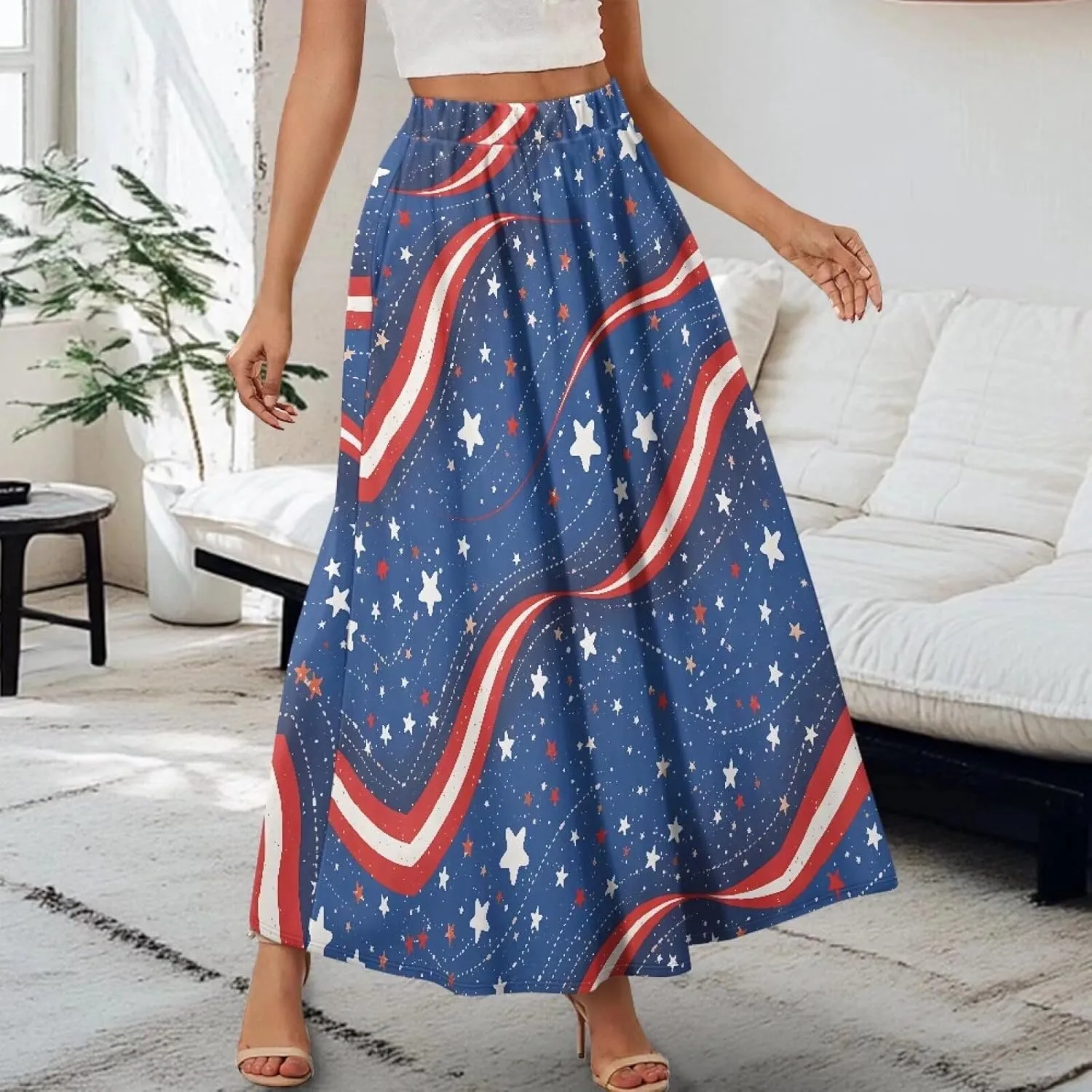 Women's Long High Waist A Line Skirt with Pockets for Women Trendy Hem Women's Long High Waist