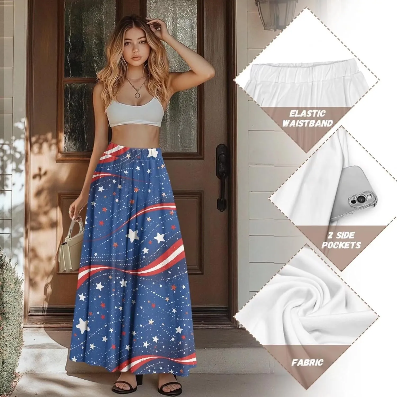 Women's Long High Waist A Line Skirt with Pockets for Women Trendy Hem Women's Long High Waist
