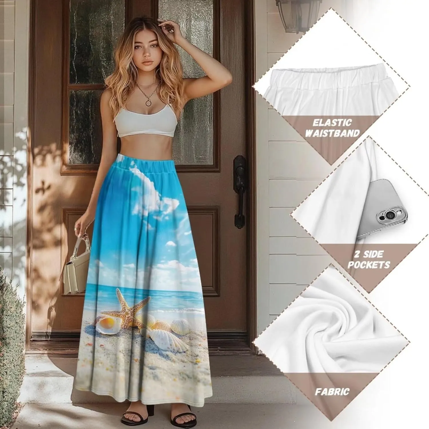 Women's Long High Waist A Line Skirt with Pockets for Women Trendy Hem Women's Long High Waist