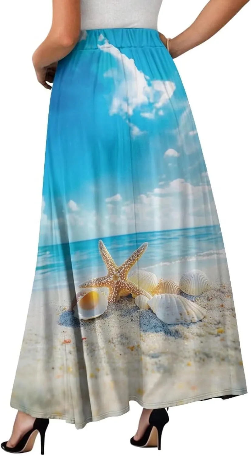 Women's Long High Waist A Line Skirt with Pockets for Women Trendy Hem Women's Long High Waist