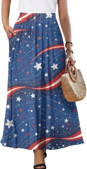 Women's Long High Waist A Line Skirt with Pockets for Women Trendy Hem Women's Long High Waist
