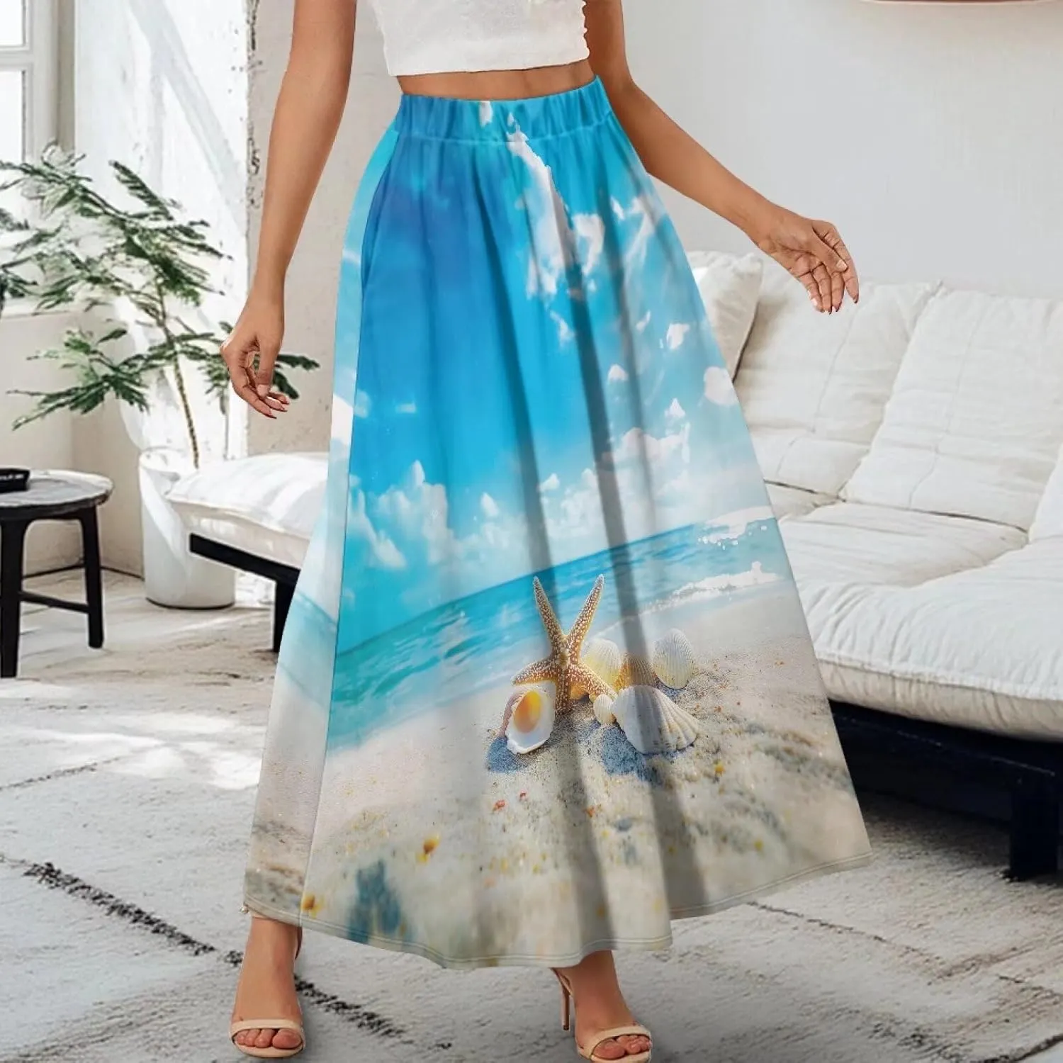Women's Long High Waist A Line Skirt with Pockets for Women Trendy Hem Women's Long High Waist