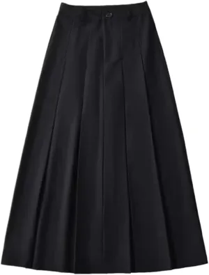 Women's Long Pleated Midi Skirt British Style Zipper High-Waisted Ankle-Length A-line