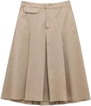Women's MIDI Skirt Vintage High Waist A-Line Pleated Office Lady Skirt Spring Summer