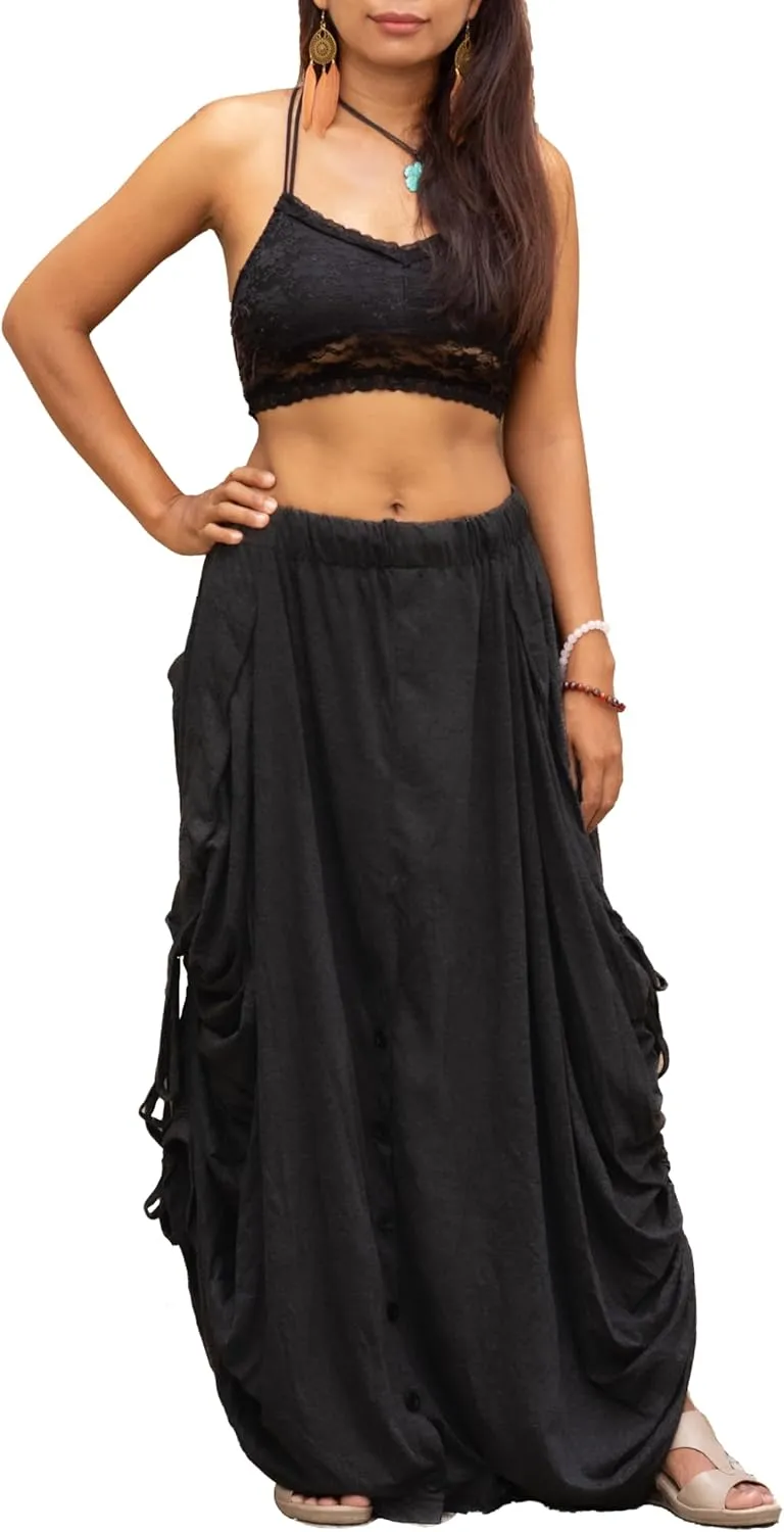 Women's Palazzo Pants Wide Leg Lounge Convertible Maxi Skirt with Pockets Casual Comfy Trouser