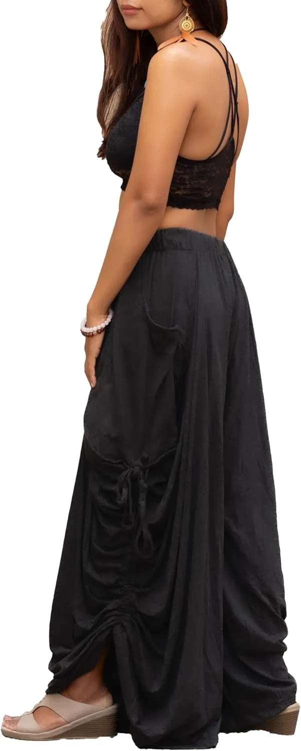 Women's Palazzo Pants Wide Leg Lounge Convertible Maxi Skirt with Pockets Casual Comfy Trouser