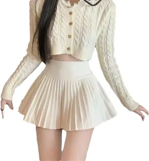 Women's Pleated High Waist A-Line Skirt Ladies Solid Color Simple All-Match Mini Skirt