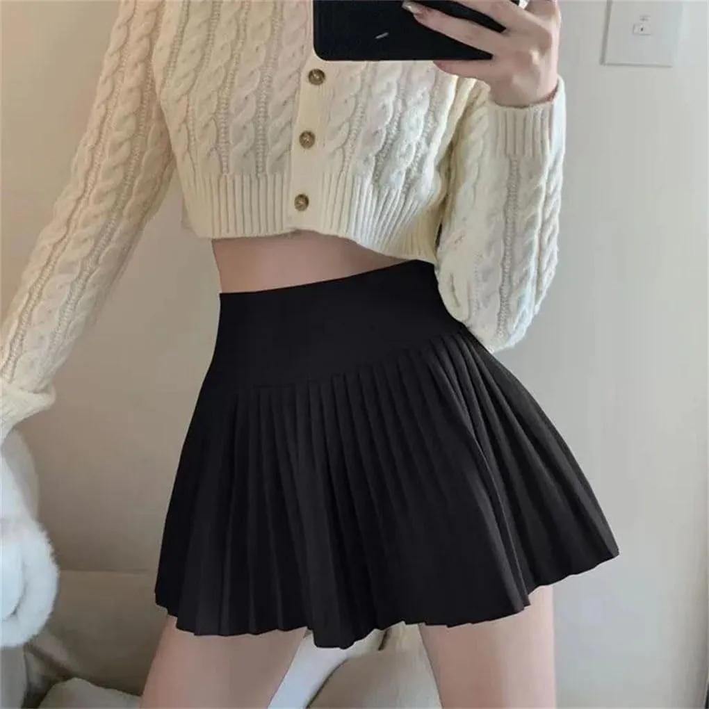Women's Pleated High Waist A-Line Skirt Ladies Solid Color Simple All-Match Mini Skirt