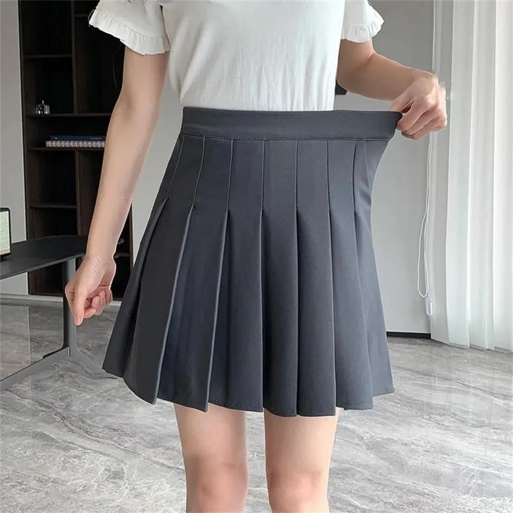 Women's Solid Color Elastic High Waist Pleated Skirt Woman Short A-Line Mini Skirt