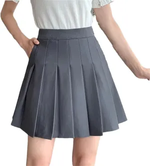 Women's Solid Color Elastic High Waist Pleated Skirt Woman Short A-Line Mini Skirt