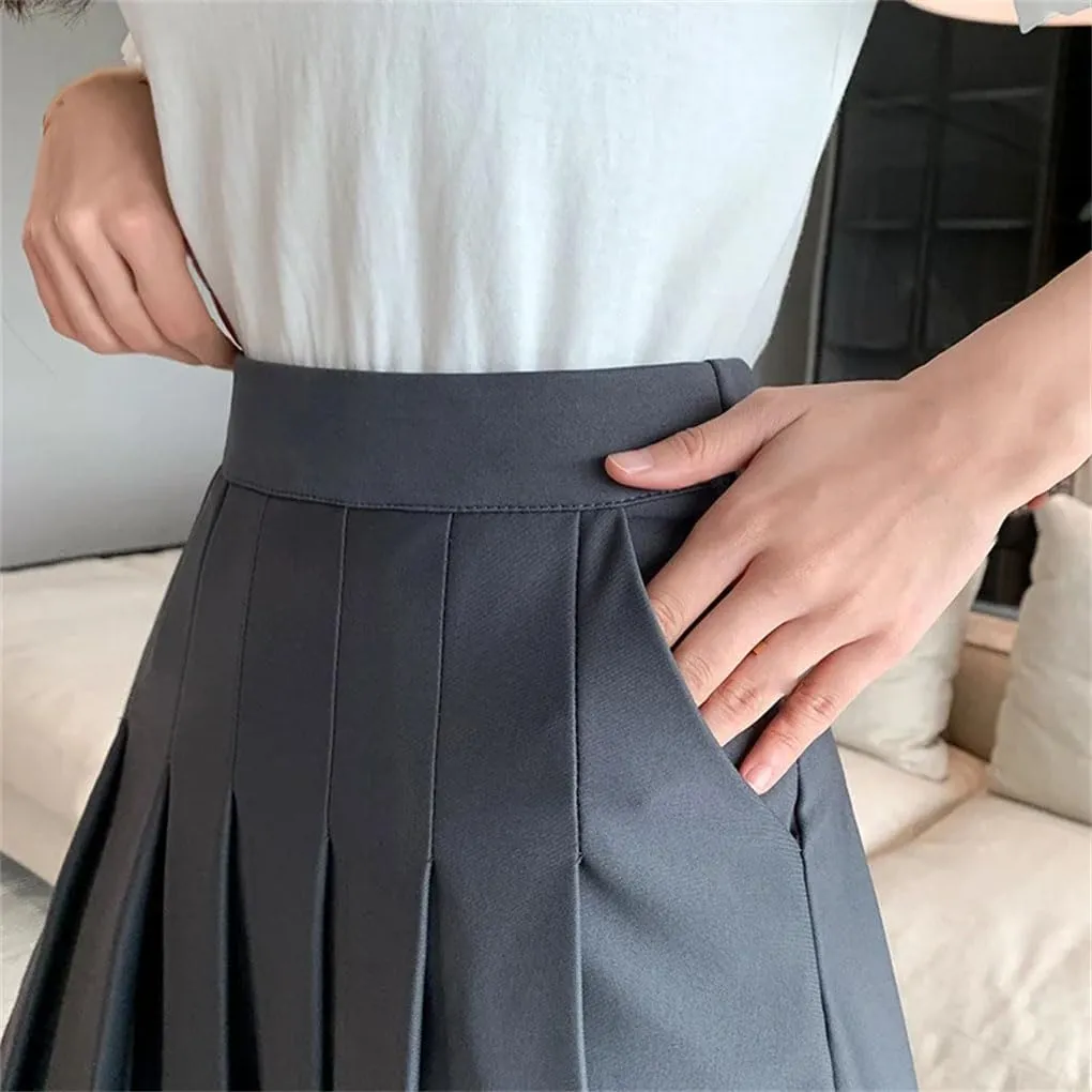 Women's Solid Color Elastic High Waist Pleated Skirt Woman Short A-Line Mini Skirt