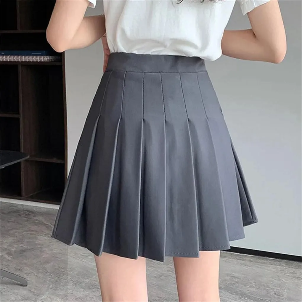Women's Solid Color Elastic High Waist Pleated Skirt Woman Short A-Line Mini Skirt