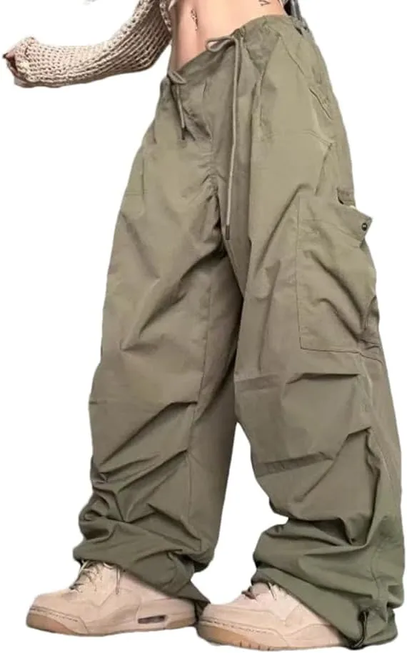 Women's Spring Casual Street High Waist Cargo Pants Drawstring Loose Trousers