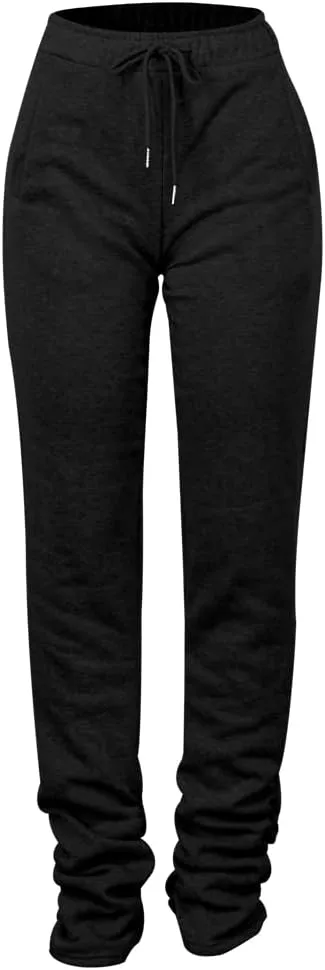 Womens Stacked Fleece Sweatpants Sherpa Lined Thicked Warm Athletic Active Jogger Ruched Lounge Pants