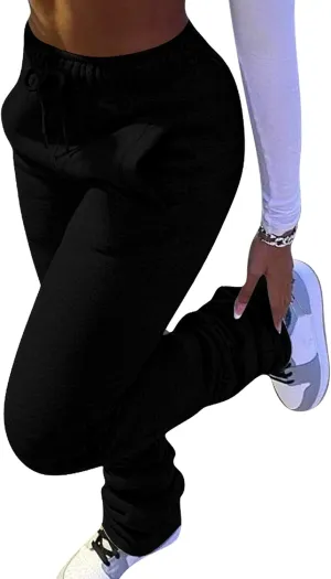 Womens Stacked Fleece Sweatpants Sherpa Lined Thicked Warm Athletic Active Jogger Ruched Lounge Pants