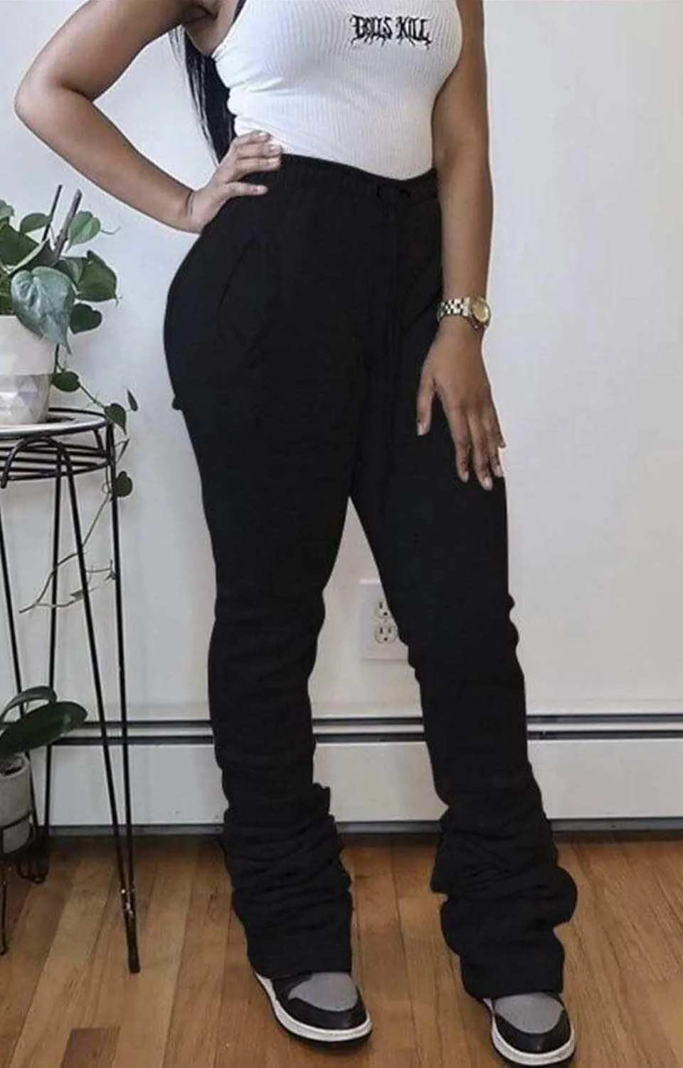 Womens Stacked Fleece Sweatpants Sherpa Lined Thicked Warm Athletic Active Jogger Ruched Lounge Pants