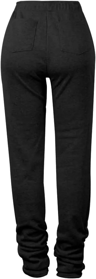 Womens Stacked Fleece Sweatpants Sherpa Lined Thicked Warm Athletic Active Jogger Ruched Lounge Pants