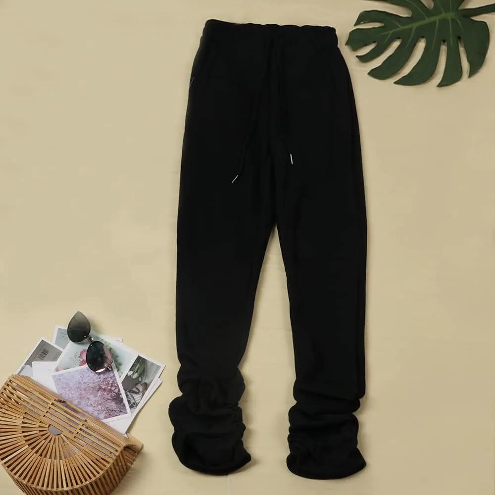 Womens Stacked Fleece Sweatpants Sherpa Lined Thicked Warm Athletic Active Jogger Ruched Lounge Pants