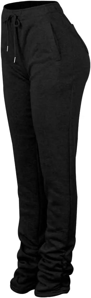 Womens Stacked Fleece Sweatpants Sherpa Lined Thicked Warm Athletic Active Jogger Ruched Lounge Pants