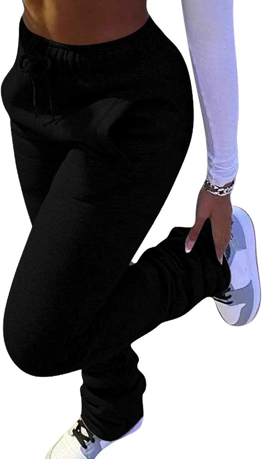 Womens Stacked Fleece Sweatpants Sherpa Lined Thicked Warm Athletic Active Jogger Ruched Lounge Pants