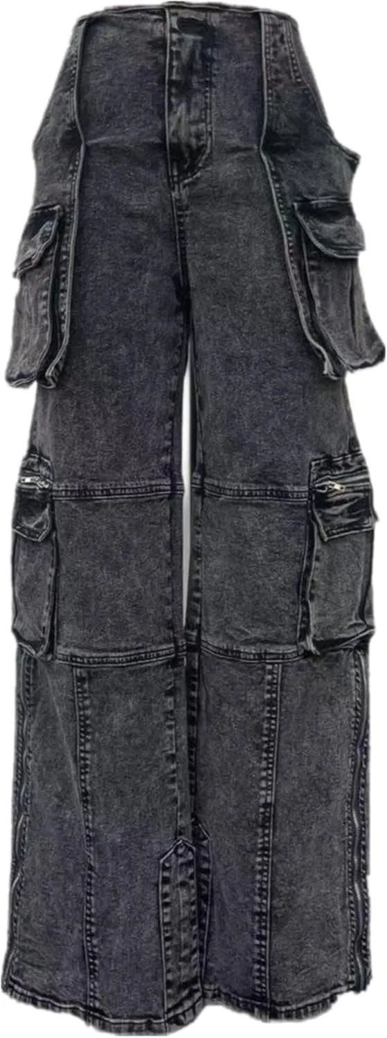 Women's Stretch Cargo Jeans with Multi Pockets, Novelty Fashion Y2K Denim Pants
