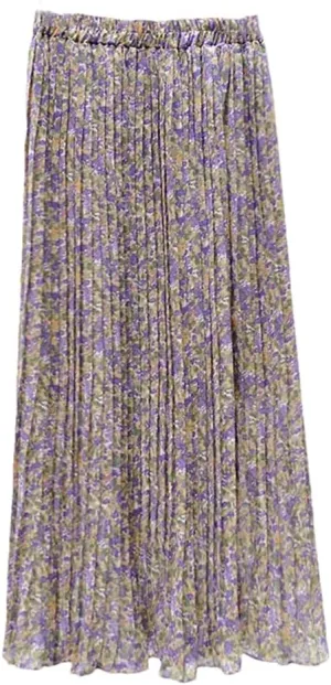 Womens Summer Skirts Womens Vintage Print Chiffon Pleated Skirt Women Casual Elastic High Waist Midi Skirt