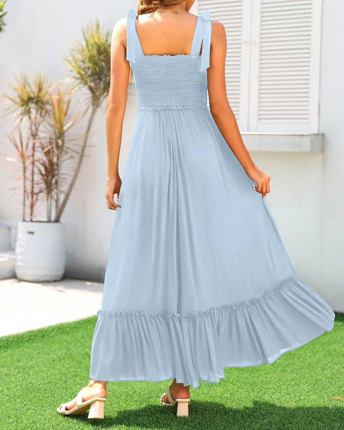 Women's Summer Spaghetti Strap Maxi 2024 Square Neck Boho Smocked Tiered Beach Long Flowy Sundress