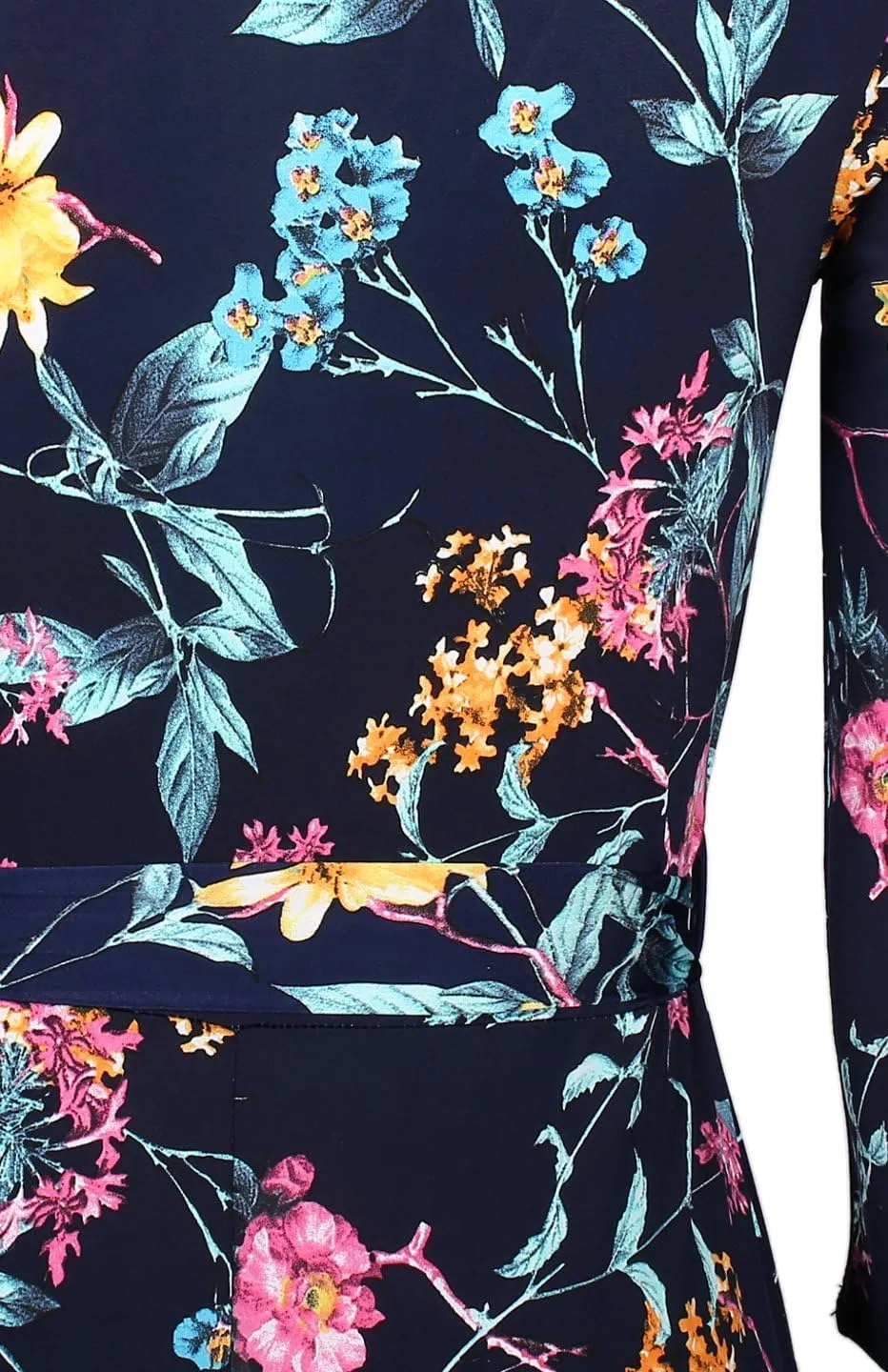 Women's Super Stretchy Maxi Party Dress Spring Floral Print Faux Wrap 3/4 Sleeve V-Neck