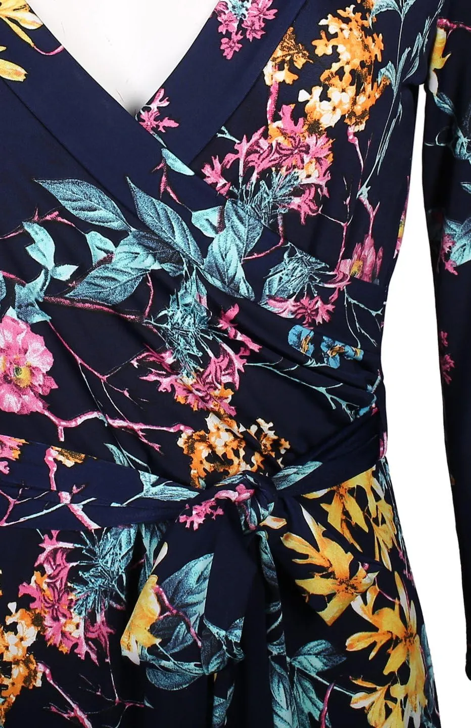 Women's Super Stretchy Maxi Party Dress Spring Floral Print Faux Wrap 3/4 Sleeve V-Neck