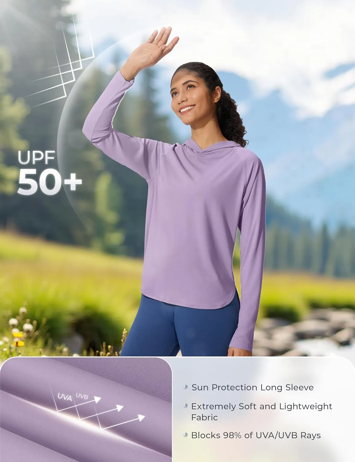 Women's UPF 50  Sun Shirt SPF Long Sleeve Lightweight Hoodie UV Protection Clothing Hiking Fishing Outdoor