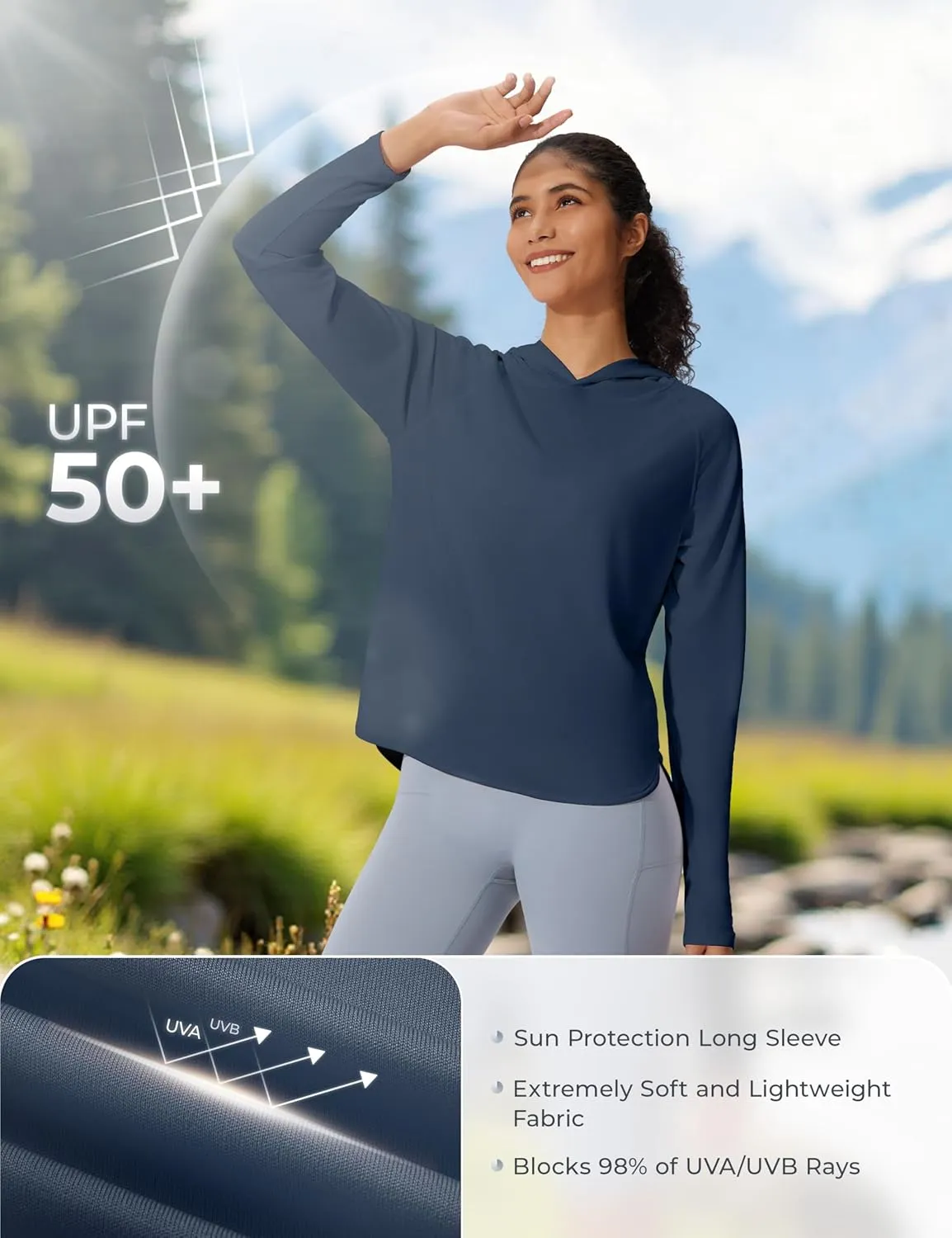 Women's UPF 50  Sun Shirt SPF Long Sleeve Lightweight Hoodie UV Protection Clothing Hiking Fishing Outdoor