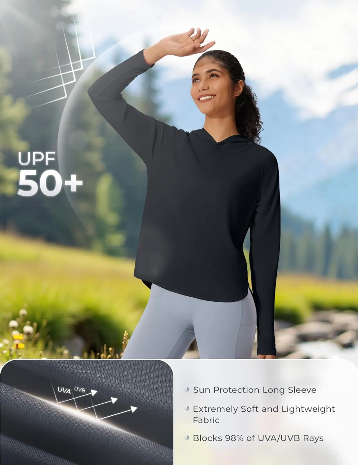 Women's UPF 50  Sun Shirt SPF Long Sleeve Lightweight Hoodie UV Protection Clothing Hiking Fishing Outdoor